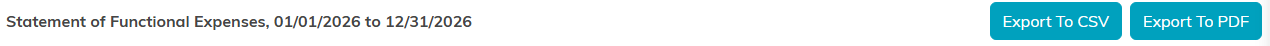 The statement heading with its date range and the CSV and PDF export buttons