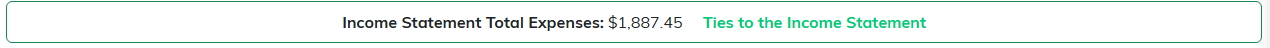 The tie-out box confirming the statement ties to the Income Statement