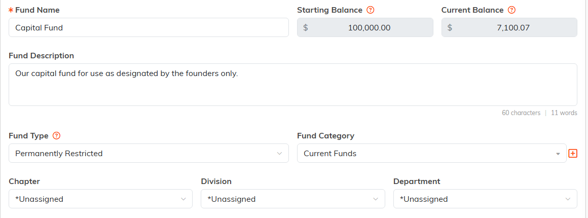 The Fund Details form