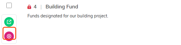 A fund row with the pink delete icon highlighted