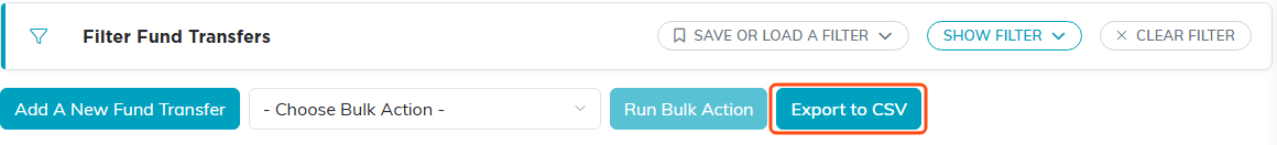 The filter panel and the Export to CSV button