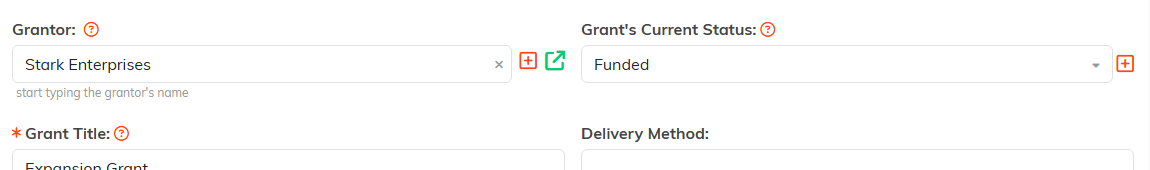 The Grantor, Grant Title and Grant's Current Status fields