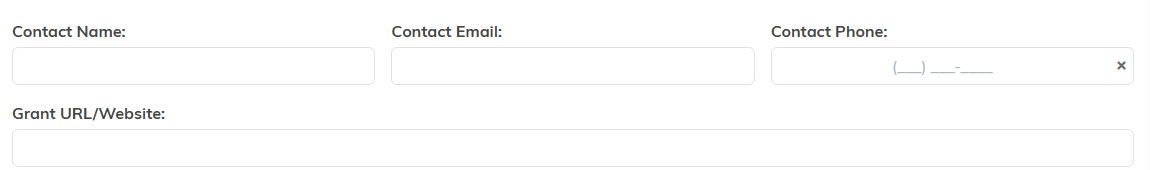 Contact Name, Contact Email, Contact Phone and Grant URL fields