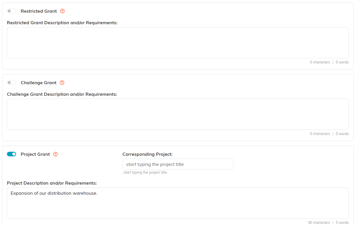 The Restricted Grant, Challenge Grant and Project Grant blocks