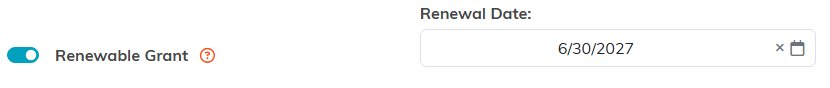 The Renewable Grant switch on with a Renewal Date of 6/30/2027