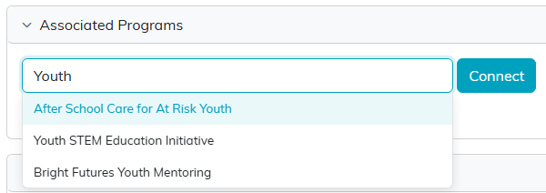 The Associated Programs panel with a program search showing three matches