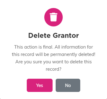The Delete Grantor confirmation prompt