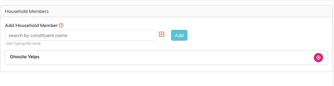The Household Members section with the Add Household Member search box