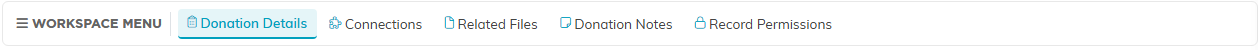 The five tabs across the top of the In-Kind Donation Workspace