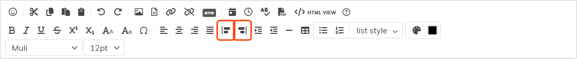 The content editor toolbar with the Wrap Text, Image Left and Wrap Text, Image Right buttons outlined