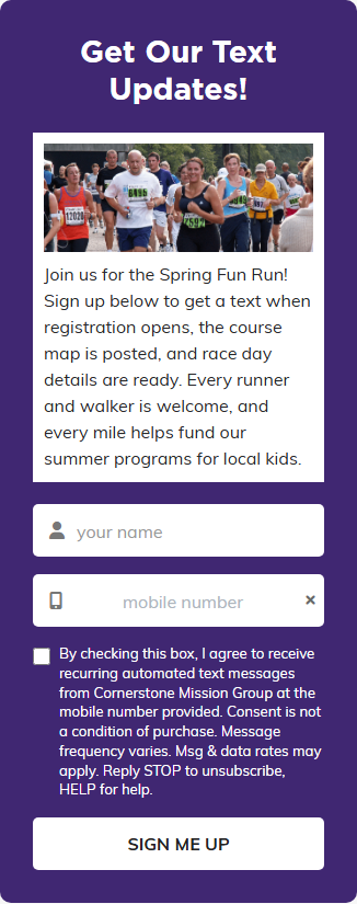 The same public form on a phone, with the photo of runners across the full width above the paragraph