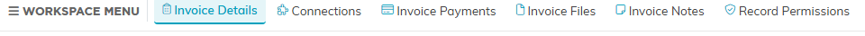 The six tabs across the invoice workspace