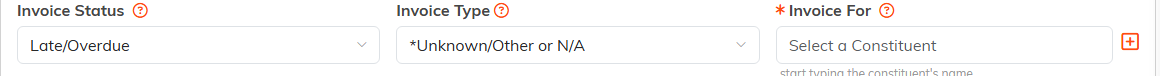 The Invoice Status, Invoice Type and Invoice For fields
