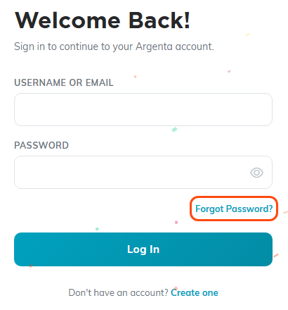 The Argenta sign-in screen with the Forgot Password? link outlined in orange below the Password box