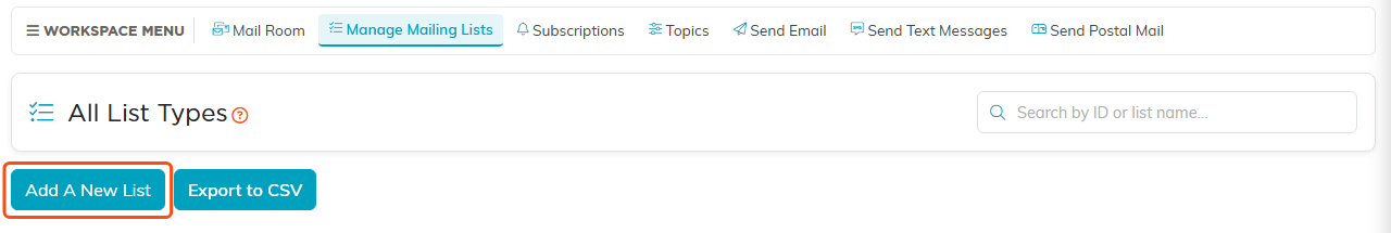 Manage Mailing Lists with its search box