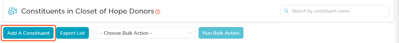 Inside a mail room list with the Add A Constituent button highlighted