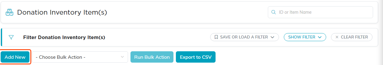 Top of the material inventory list with the Add New button outlined