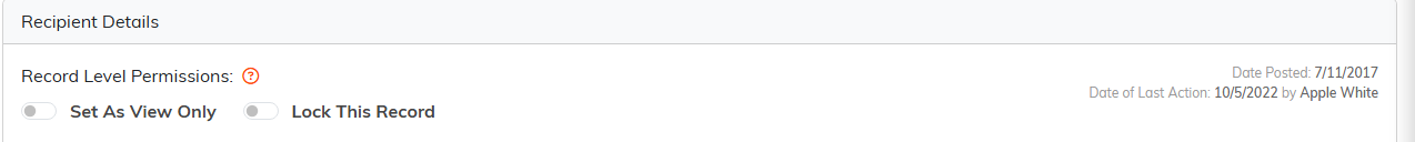 Record Level Permissions row with the Set As View Only and Lock This Record switches