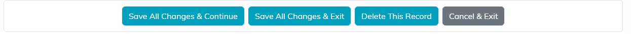 Save All Changes and Continue, Save All Changes and Exit, Delete This Record and Cancel and Exit buttons
