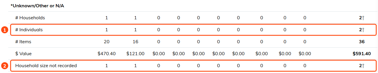 The Individuals row counting one person for each household with no size recorded, above the Household size not recorded row