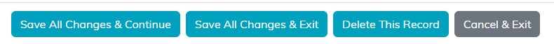 The Save All Changes and Continue, Save All Changes and Exit, Delete This Record, and Cancel and Exit buttons