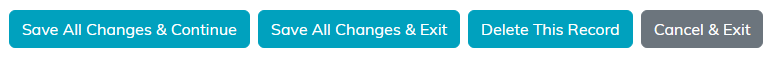 The Save All Changes and Continue, Save All Changes and Exit, Delete This Record, and Cancel and Exit buttons