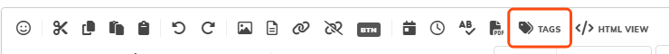 The editor toolbar with the TAGS button highlighted