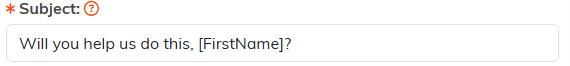 The Subject field containing the FirstName merge tag