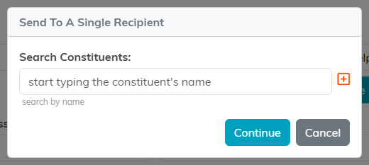 The Send To A Single Recipient panel with the constituent search box