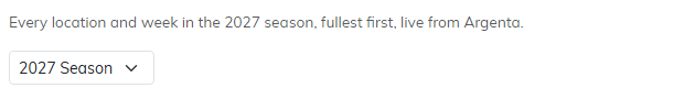 The season list above the capacity table, set to 2027 Season
