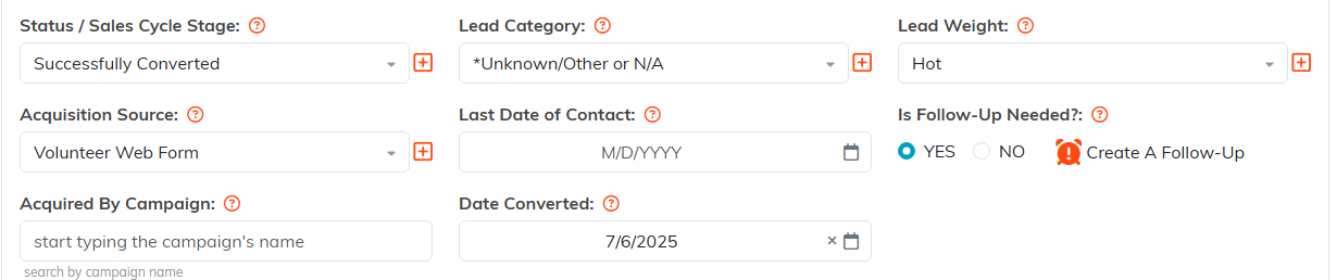 The Sales Cycle tab of a converted lead showing Successfully Converted and a Date Converted