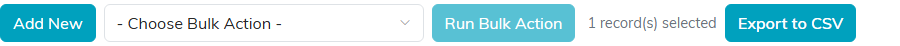 The action bar showing one record selected beside the Run Bulk Action button
