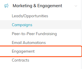 The Marketing and Engagement menu expanded with Engagement outlined
