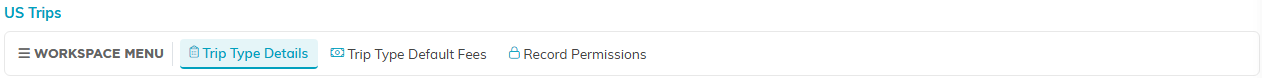 The Mission Trip Type Workspace tab strip showing its three tabs
