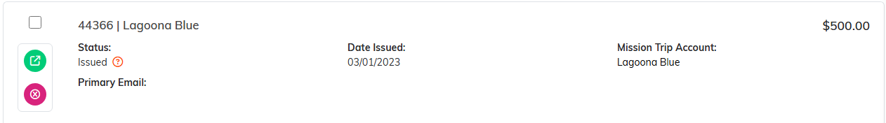 A reserved credit row in the list showing a status of Issued