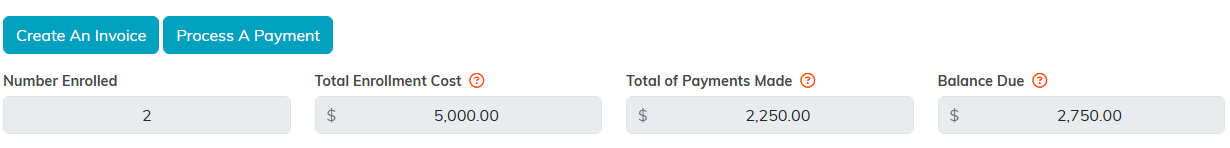 The enrollment totals strip showing Total of Payments Made and Balance Due
