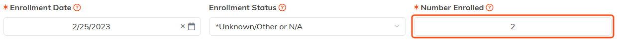 The Enrollment Details tab with the Number Enrolled field outlined