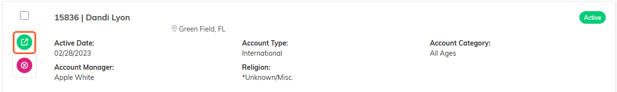 An account row with the green open icon outlined