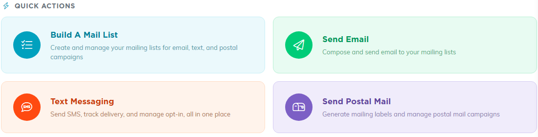 The Mail Room Quick Actions with the Send Email card