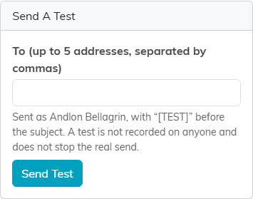 The Send A Test card with the To box and the Send Test button