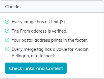 The Checks card with four green checks and the Check Links And Content button