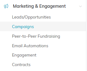 The Marketing and Engagement menu expanded, with Contracts at the bottom