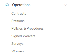The Operations menu expanded, with Contracts at the top