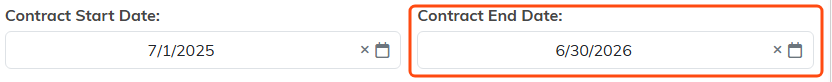 The Contract Start Date and Contract End Date fields, with End Date outlined