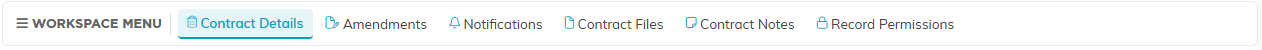 The Contract Workspace menu bar listing every page of the record