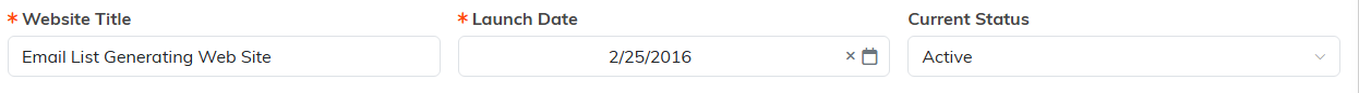 The Website Title, Launch Date and Current Status fields