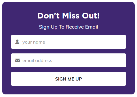 A public email sign up form carrying an organization theme