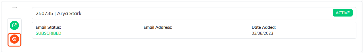 A subscriber row with the ban icon outlined