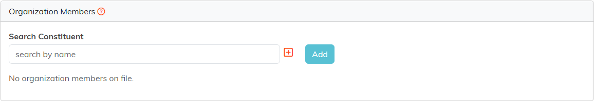 The Organization Members section with a Search Constituent box, an add icon, and an Add button
