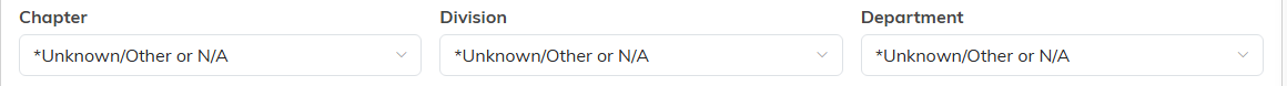 The Chapter, Division and Department dropdowns on a payment